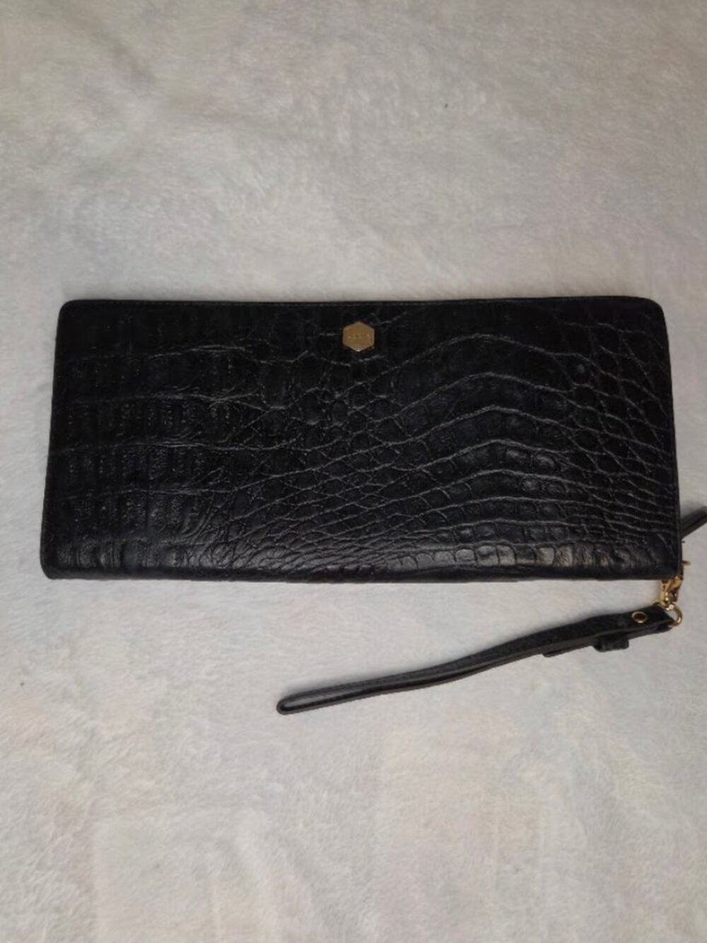 Lodis Black Croc Embossed Leather Zip Around Wristlet Wallet